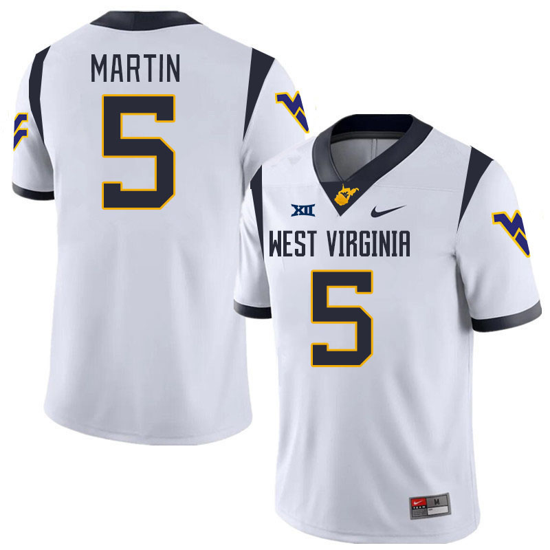 #5 Sean Martin West Virginia Mountaineers College 2024 New Uniforms Football Jerseys Stitched Sale-White